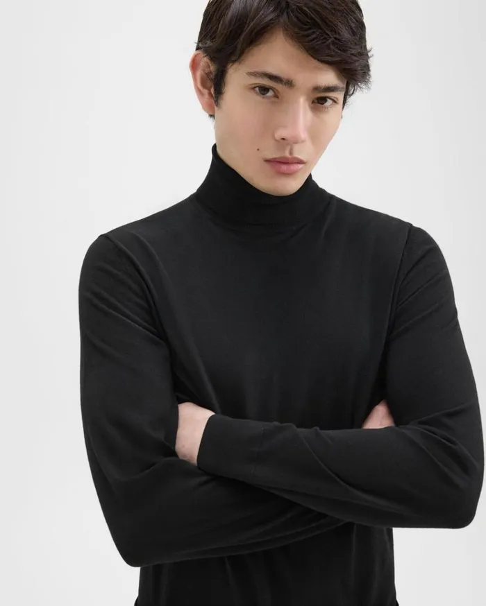 Theory Turtleneck Sweater In Regal Wool Black Men Sweaters Cardigans