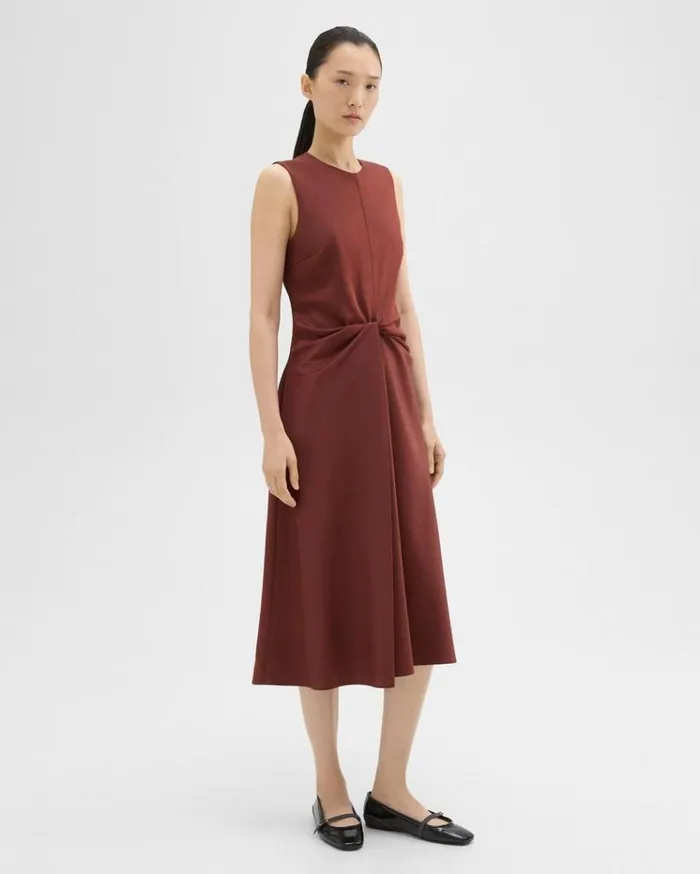 Theory Twisted Midi Dress Canyon Women Dresses