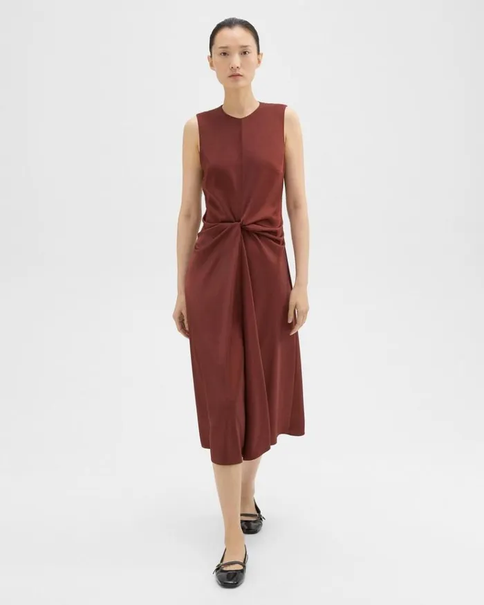 Theory Twisted Midi Dress Canyon Women Dresses