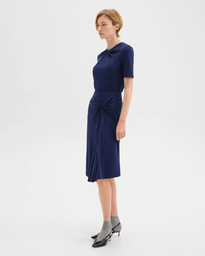 Theory Twisted Midi Skirt In ViscoseWool Marina Blue Women Skirts