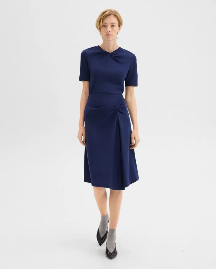 Theory Twisted Midi Skirt In ViscoseWool Marina Blue Women Skirts