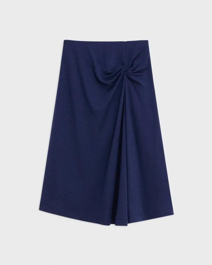 Theory Twisted Midi Skirt In ViscoseWool Marina Blue Women Skirts