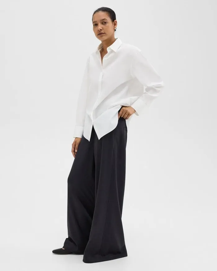 Theory Ultra WideLeg Pant In Stretch Flannel Dark Navy Women Pants