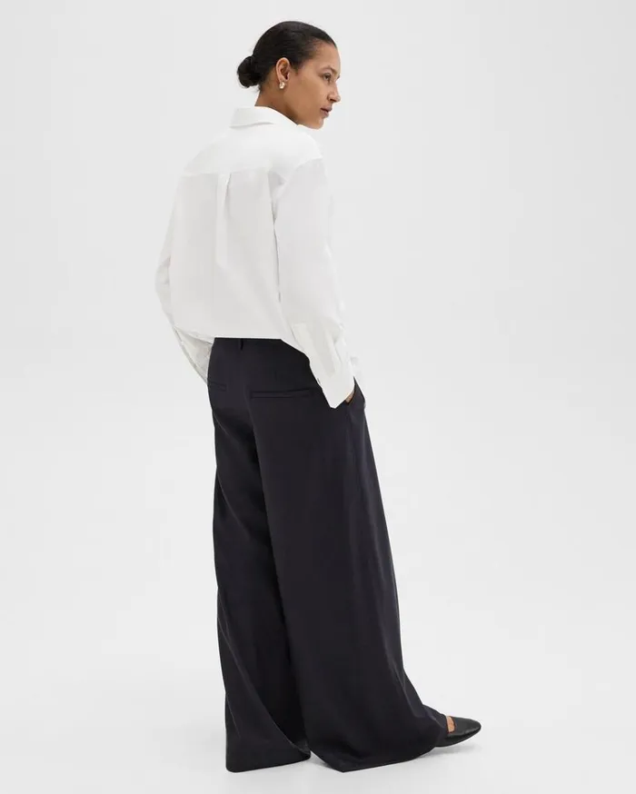 Theory Ultra WideLeg Pant In Stretch Flannel Dark Navy Women Pants
