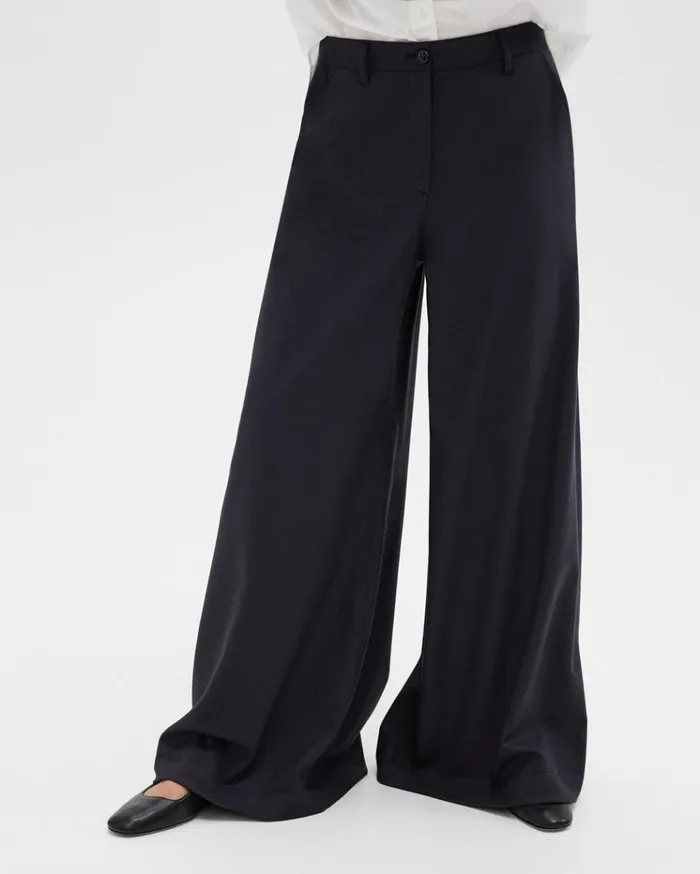 Theory Ultra WideLeg Pant In Stretch Flannel Dark Navy Women Pants