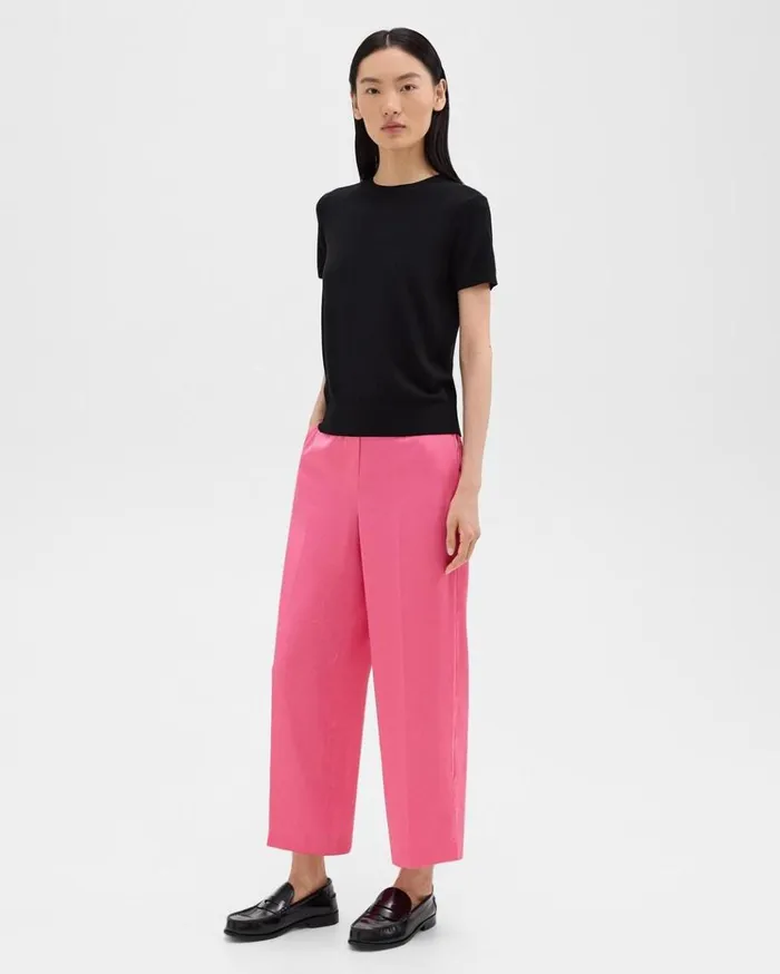 Theory Wide Leg PullOn Pant In Crushed Satin Pink Azalea Women Pants Theory Wide Leg PullOn Pant In Crushed Satin Pink Azalea Women Pants