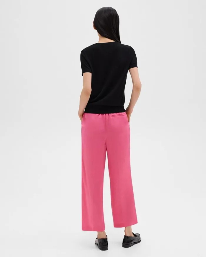 Theory Wide Leg PullOn Pant In Crushed Satin Pink Azalea Women Pants Theory Wide Leg PullOn Pant In Crushed Satin Pink Azalea Women Pants