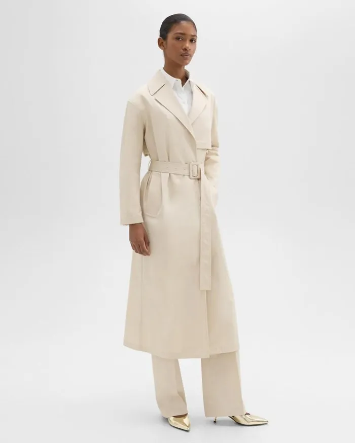 Theory Wrap Trench Coat In Organic Cotton Sand Women Outerwear Theory Wrap Trench Coat In Organic Cotton Sand Women Outerwear