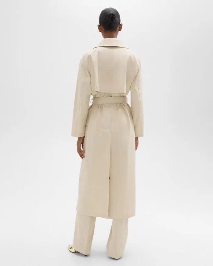Theory Wrap Trench Coat In Organic Cotton Sand Women Outerwear Theory Wrap Trench Coat In Organic Cotton Sand Women Outerwear