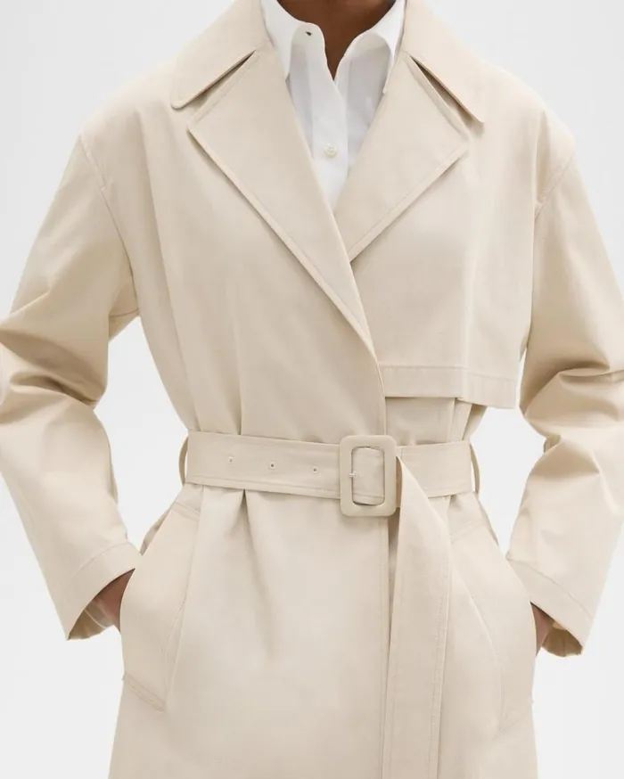 Theory Wrap Trench Coat In Organic Cotton Sand Women Outerwear Theory Wrap Trench Coat In Organic Cotton Sand Women Outerwear