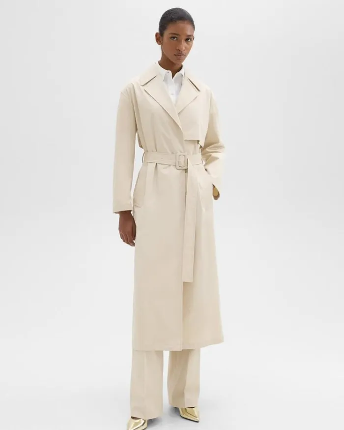 Theory Wrap Trench Coat In Organic Cotton Sand Women Outerwear Theory Wrap Trench Coat In Organic Cotton Sand Women Outerwear