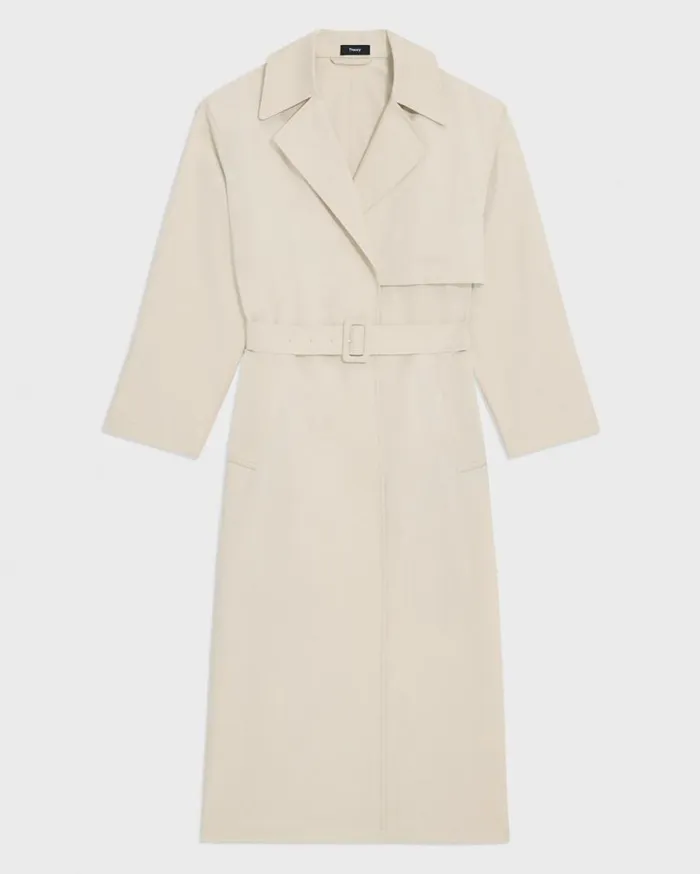 Theory Wrap Trench Coat In Organic Cotton Sand Women Outerwear Theory Wrap Trench Coat In Organic Cotton Sand Women Outerwear
