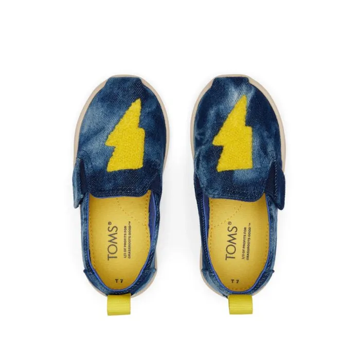 Toms TOMS Classics Alpargata Toddler Shoe Navy Washed Denim Ligthning Bolt 8211 KidsWomen Toms TOMS Classics Alpargata Toddler Shoe Navy Washed Denim Ligthning Bolt 8211 KidsWomen
