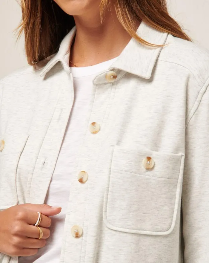 TravisMathew CLOUD FLEECE SHACKET Heather Light Grey Women Jackets TravisMathew CLOUD FLEECE SHACKET Heather Light Grey Women Jackets