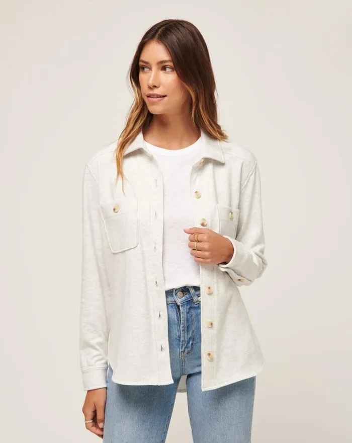 TravisMathew CLOUD FLEECE SHACKET Heather Light Grey Women Jackets TravisMathew CLOUD FLEECE SHACKET Heather Light Grey Women Jackets