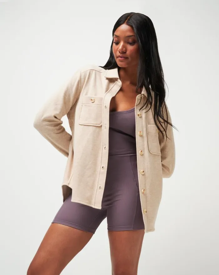 TravisMathew CLOUD FLEECE SHACKET Heather Natural Women Jackets TravisMathew CLOUD FLEECE SHACKET Heather Natural Women Jackets