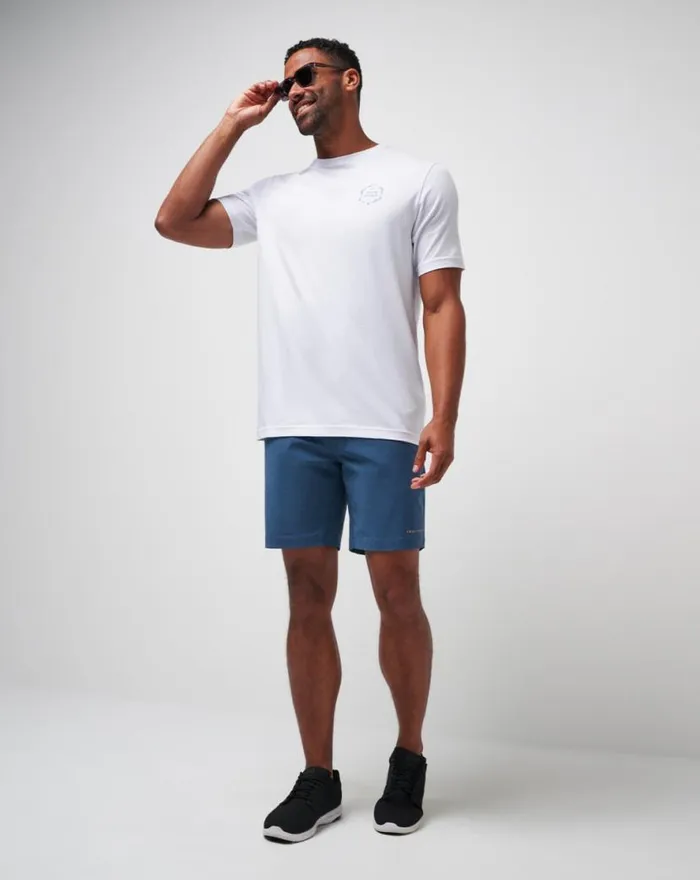 TravisMathew TECH CHINO SHORT 8IN Dark Teal Tiki Men Shorts TravisMathew TECH CHINO SHORT 8IN Dark Teal Tiki Men Shorts