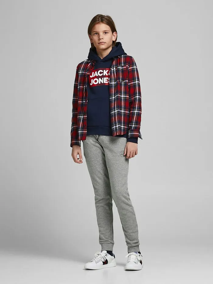 Trousers JACK and JONES Junior BOYS CUFFED SWEATPANTS Grey Light Grey Melange Casaul