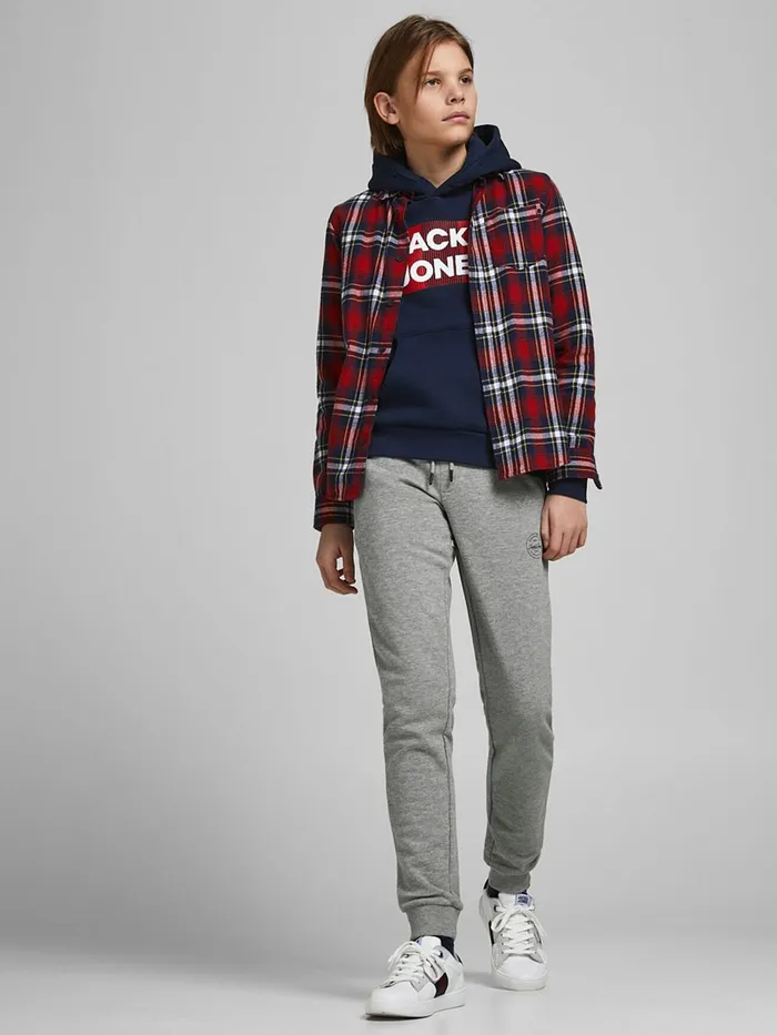 Trousers JACK and JONES Junior BOYS CUFFED SWEATPANTS Grey Light Grey Melange Casaul