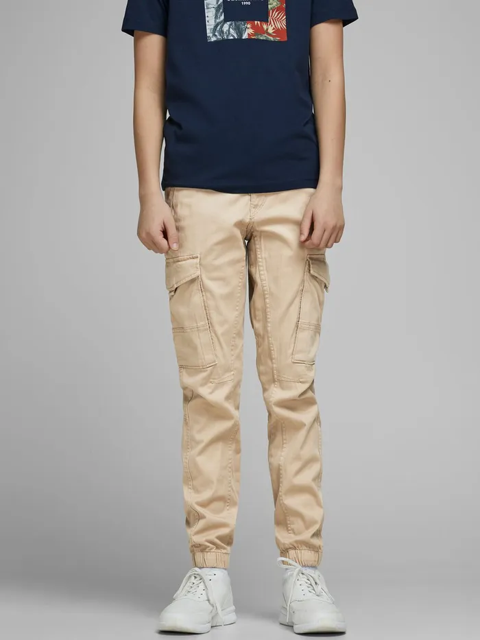Trousers JACK and JONES Junior BOYS PAUL FLAKE AKM 542 CARGO TROUSERS Beige White Pepper Trousers JACK and JONES Junior BOYS PAUL FLAKE AKM 542 CARGO TROUSERS Beige White Pepper