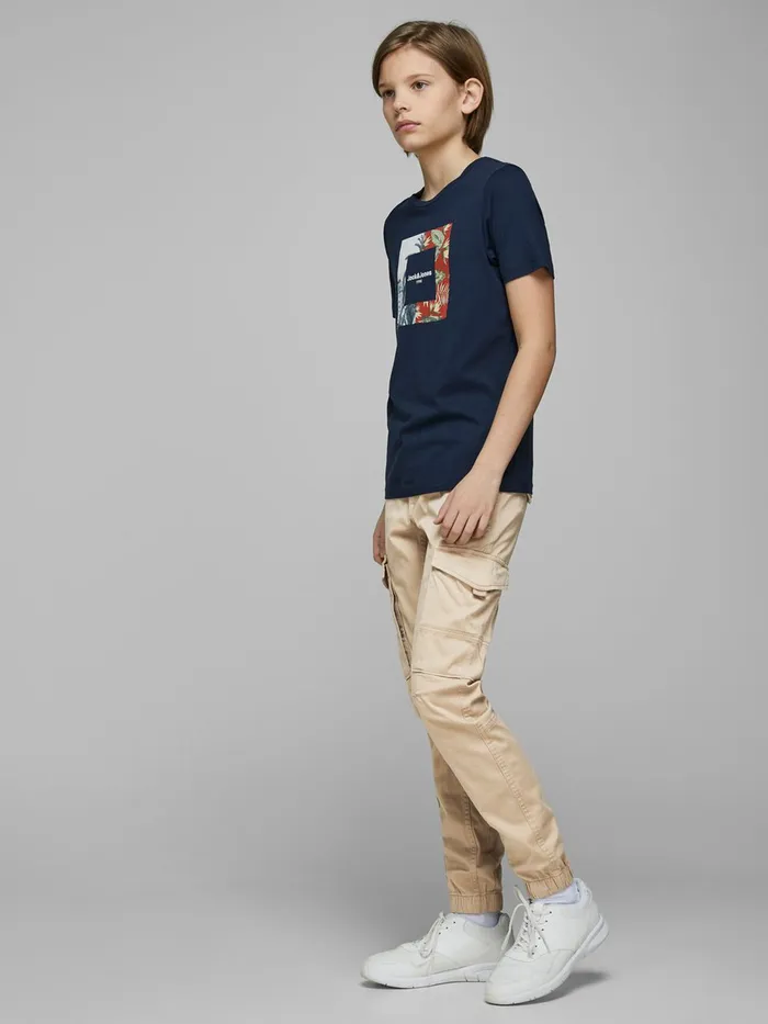 Trousers JACK and JONES Junior BOYS PAUL FLAKE AKM 542 CARGO TROUSERS Beige White Pepper