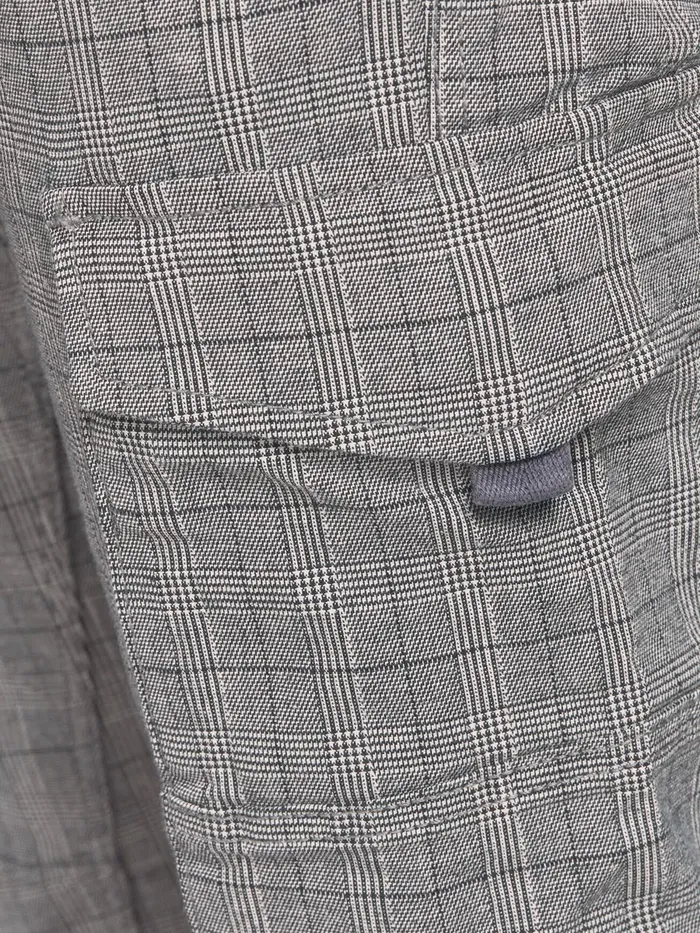 Trousers JACK and JONES Mens PAUL FLAKE CHECKED CARGO TROUSERS Grey Dark Grey