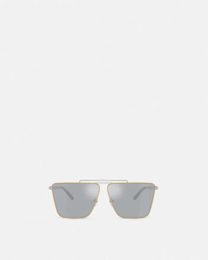 Tubular Greca Sunglasses Silver Men Versace Sunglasses