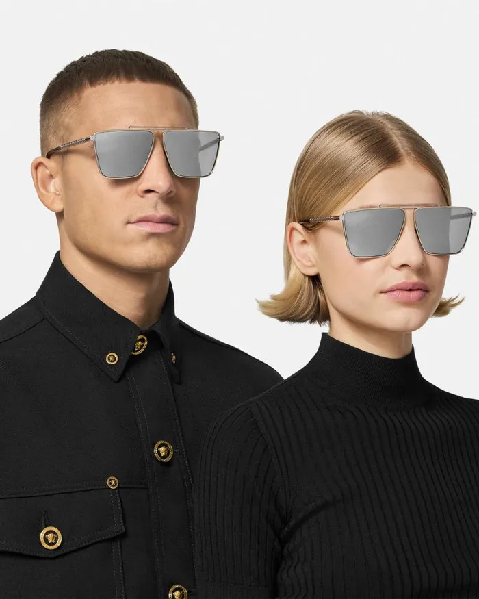 Tubular Greca Sunglasses Silver Men Versace Sunglasses