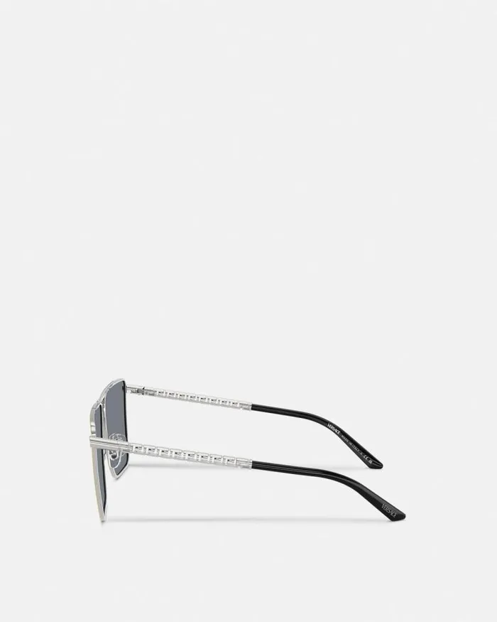 Tubular Greca Sunglasses Silver Men Versace Sunglasses