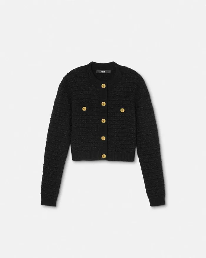 Tweed Knit Cardigan Jacket Black Women Versace Knitwear