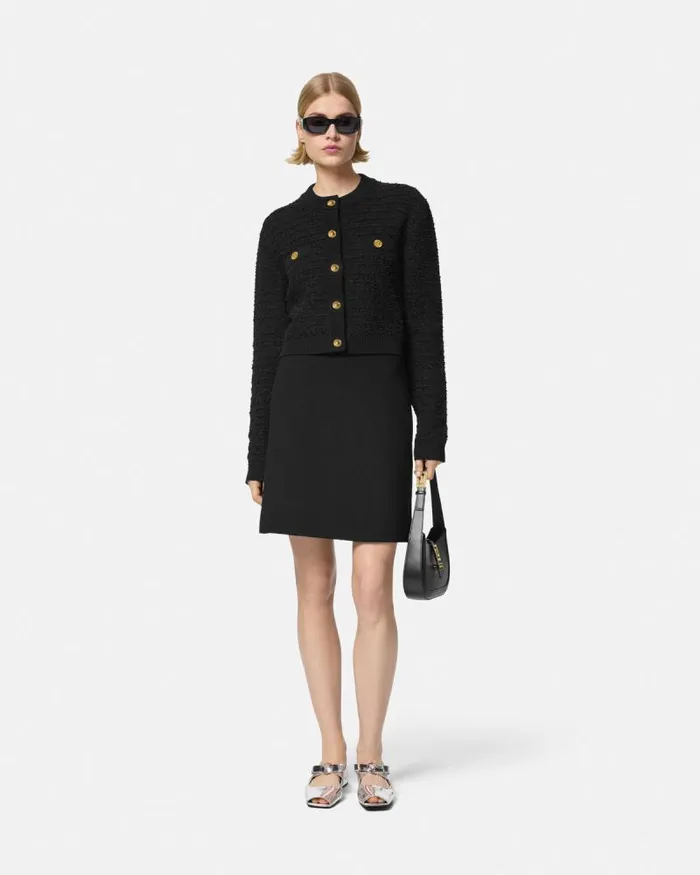 Tweed Knit Cardigan Jacket Black Women Versace Knitwear