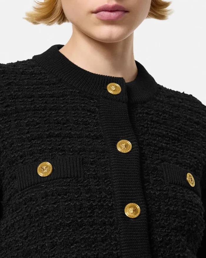 Tweed Knit Cardigan Jacket Black Women Versace Knitwear