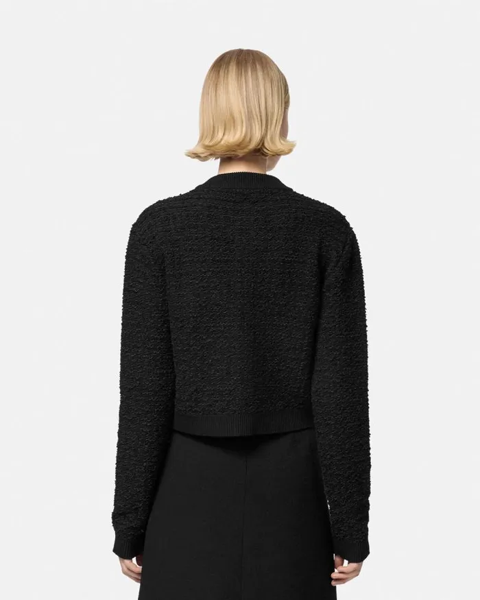 Tweed Knit Cardigan Jacket Black Women Versace Knitwear