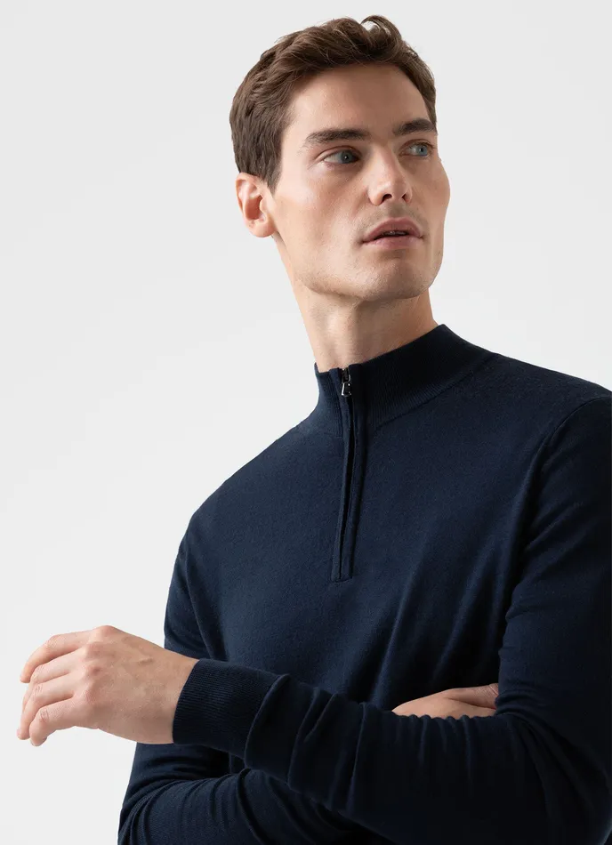 ussunspel ExtraFine Merino Zip Neck Light Navy Men Knitwear