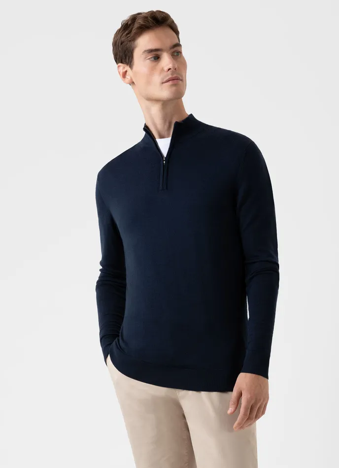 ussunspel ExtraFine Merino Zip Neck Light Navy Men Knitwear