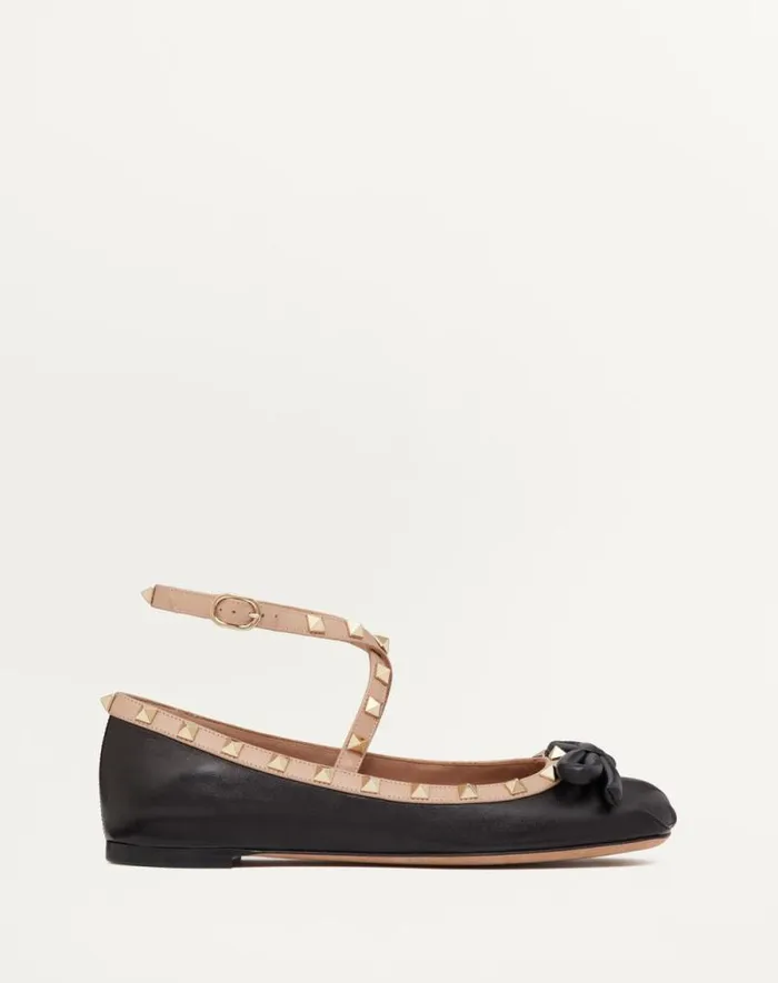Valentino Ballerinas Woman Rockstud Ballerina In Nappa Leather For Woman In Black Black Valentino Ballerinas Woman Rockstud Ballerina In Nappa Leather For Woman In Black Black