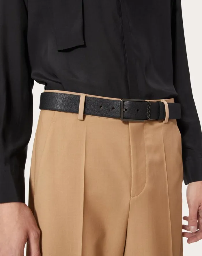 Valentino Belts Man Rockstud Reversible Belt In Grainy Calfskin 35 Mm For Man In Blacksaddle Brown Blacksaddle Brown Valentino Belts Man Rockstud Reversible Belt In Grainy Calfskin 35 Mm For Man In Blacksaddle Brown Blacksaddle Brown