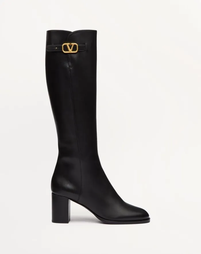 Valentino Boots Woman Vlogo Signature Calfskin Boot 70mm For Woman In Black Black Valentino Boots Woman Vlogo Signature Calfskin Boot 70mm For Woman In Black Black