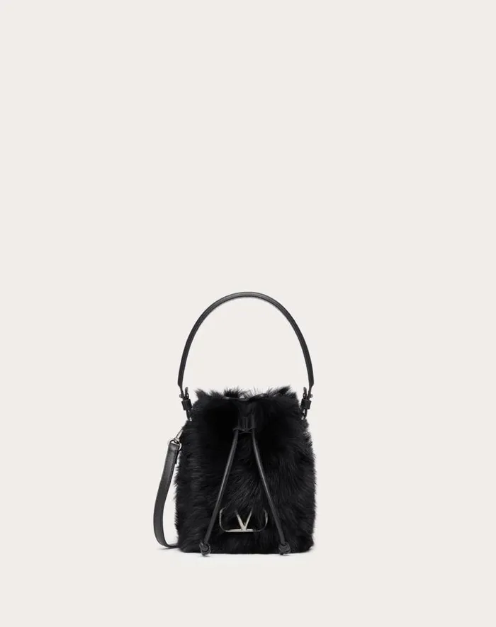 Valentino Clutches Woman Vlogo Signature Mini Sheepskin Bucket Bag For Woman In Black Black Valentino Clutches Woman Vlogo Signature Mini Sheepskin Bucket Bag For Woman In Black Black