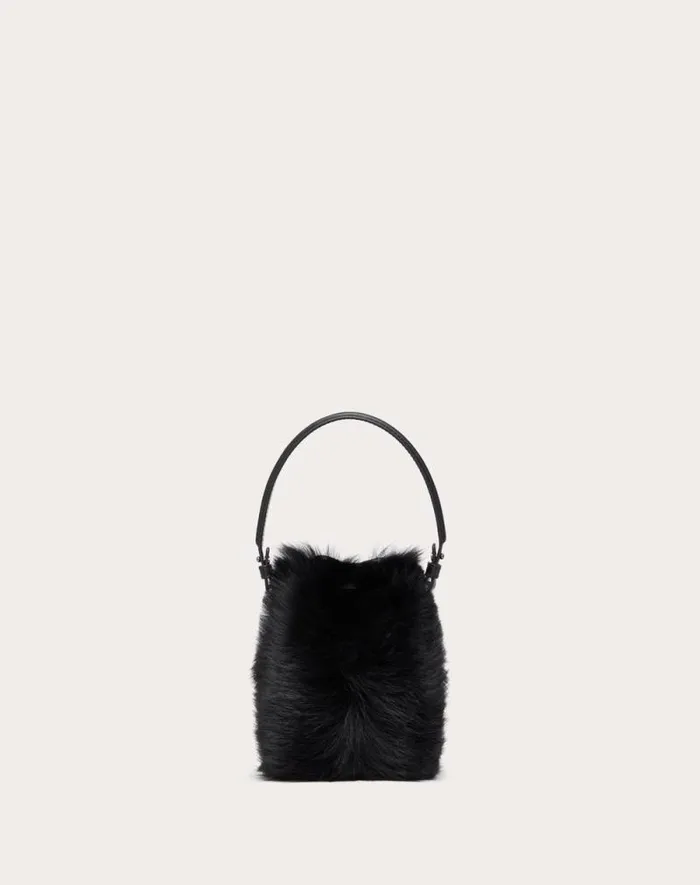 Valentino Clutches Woman Vlogo Signature Mini Sheepskin Bucket Bag For Woman In Black Black Valentino Clutches Woman Vlogo Signature Mini Sheepskin Bucket Bag For Woman In Black Black