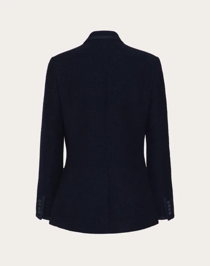 Valentino Coats And Blazers Man Doublebreasted Boucl Wool Jacket With Vlogo Signature Embroidery For Man In Navy Navy Valentino Coats And Blazers Man Doublebreasted Boucl Wool Jacket With Vlogo Signature Embroidery For Man In Navy Navy