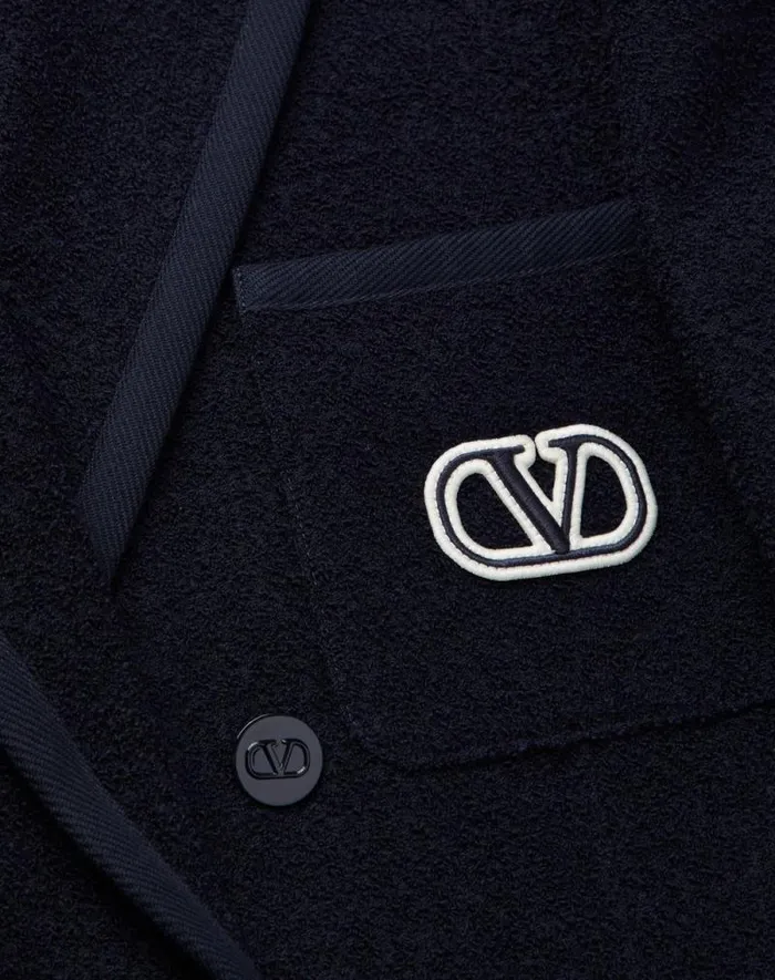 Valentino Coats And Blazers Man Doublebreasted Boucl Wool Jacket With Vlogo Signature Embroidery For Man In Navy Navy Valentino Coats And Blazers Man Doublebreasted Boucl Wool Jacket With Vlogo Signature Embroidery For Man In Navy Navy