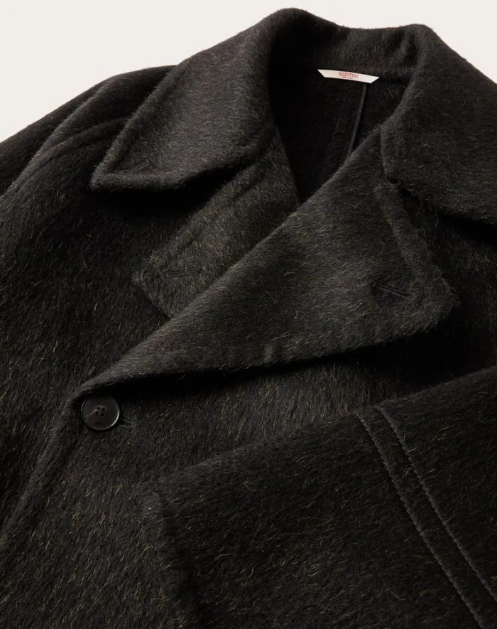 Valentino Coats And Blazers Man Doublebreasted Mohair Wool Jacket For Man In Black Black Valentino Coats And Blazers Man Doublebreasted Mohair Wool Jacket For Man In Black Black