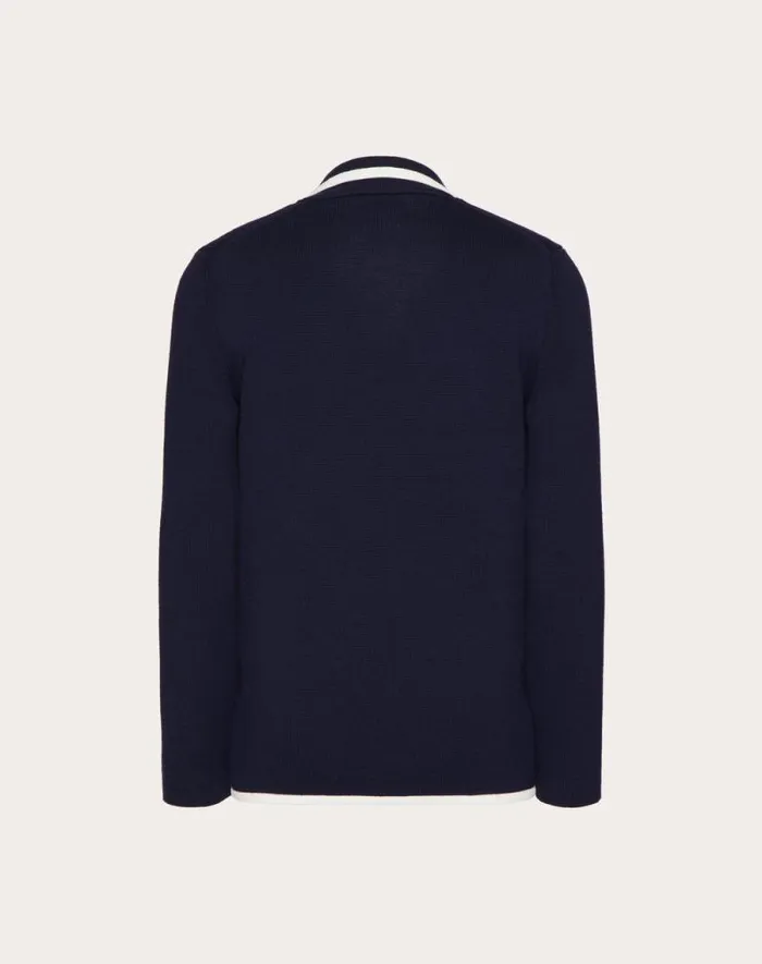 Valentino Coats And Blazers Man Doublebreasted Wool Jacket With Metallic V Detail For Man In Navyivory Navyivory