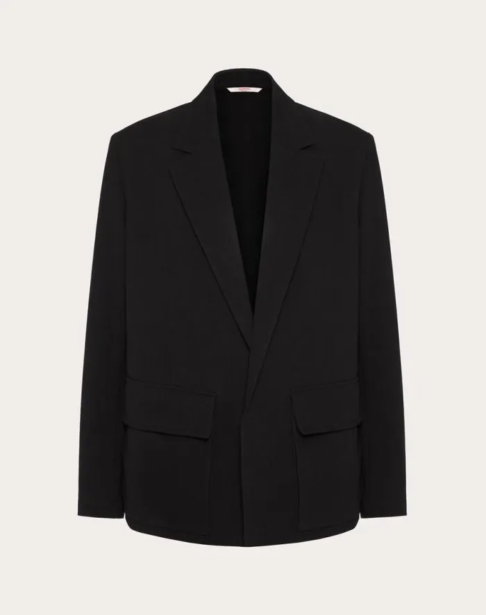 Valentino Coats And Blazers Man Singlebreasted Cotton Canvas Jacket For Man In Black Black Valentino Coats And Blazers Man Singlebreasted Cotton Canvas Jacket For Man In Black Black