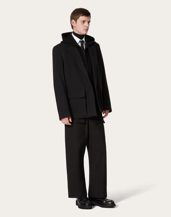 Valentino Coats And Blazers Man Singlebreasted Cotton Canvas Jacket For Man In Black Black Valentino Coats And Blazers Man Singlebreasted Cotton Canvas Jacket For Man In Black Black