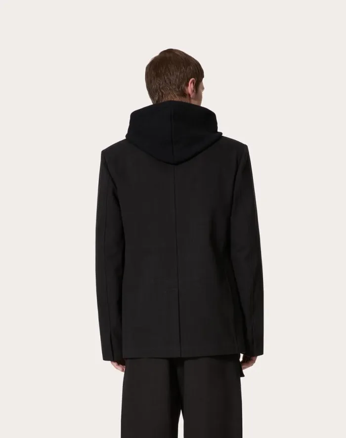 Valentino Coats And Blazers Man Singlebreasted Cotton Canvas Jacket For Man In Black Black Valentino Coats And Blazers Man Singlebreasted Cotton Canvas Jacket For Man In Black Black