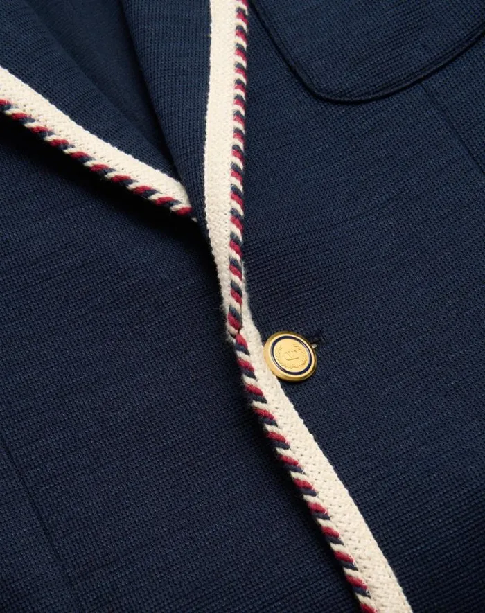 Valentino Coats And Blazers Man Singlebreasted Jersey Cotton Jacket With Torchon Piping For Man In Navy Navy Valentino Coats And Blazers Man Singlebreasted Jersey Cotton Jacket With Torchon Piping For Man In Navy Navy