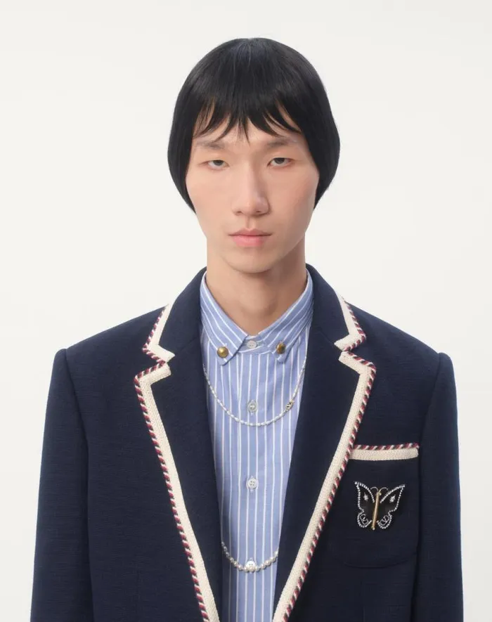 Valentino Coats And Blazers Man Singlebreasted Jersey Cotton Jacket With Torchon Piping For Man In Navy Navy Valentino Coats And Blazers Man Singlebreasted Jersey Cotton Jacket With Torchon Piping For Man In Navy Navy