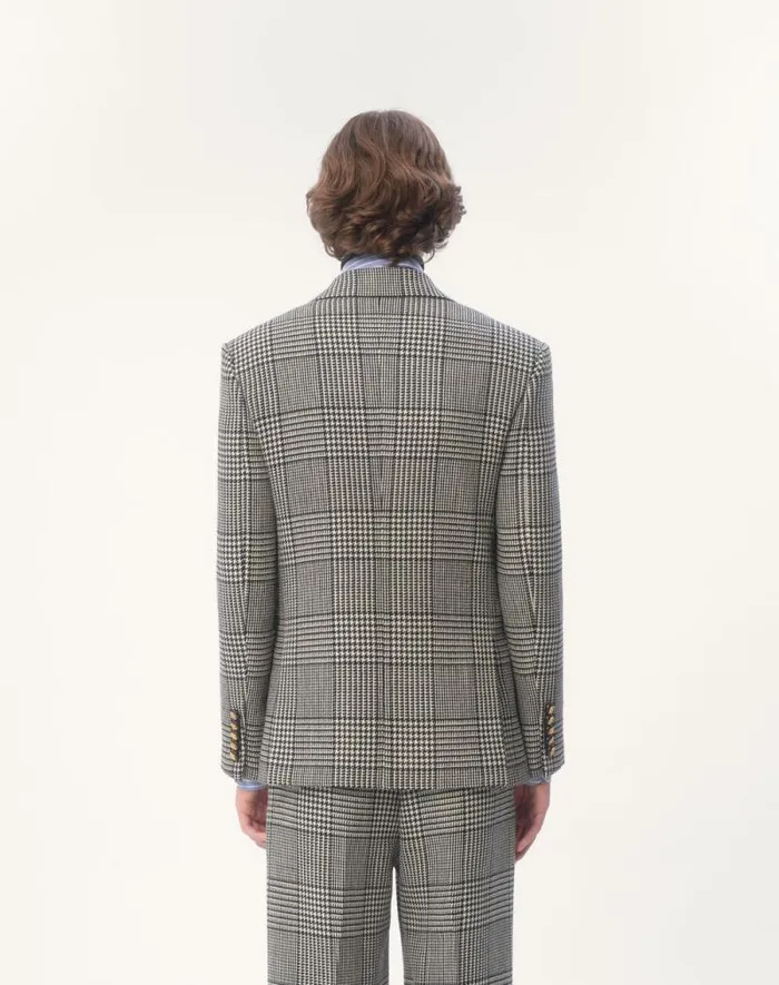 Valentino Coats And Blazers Man Singlebreasted Wool Jacket With Check Pattern On Houndstooth For Man In Ivoryblack Ivoryblack Valentino Coats And Blazers Man Singlebreasted Wool Jacket With Check Pattern On Houndstooth For Man In Ivoryblack Ivoryblack